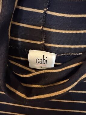 CAbi BLACK with Tan Striped Turtleneck Short-Sleeve Top
